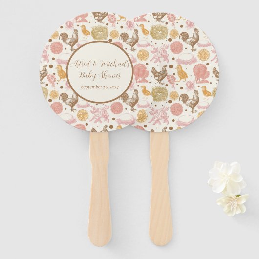 Hatching Bald Chicken Girl Baby Dusche Fächer (Vorne und Hinten)