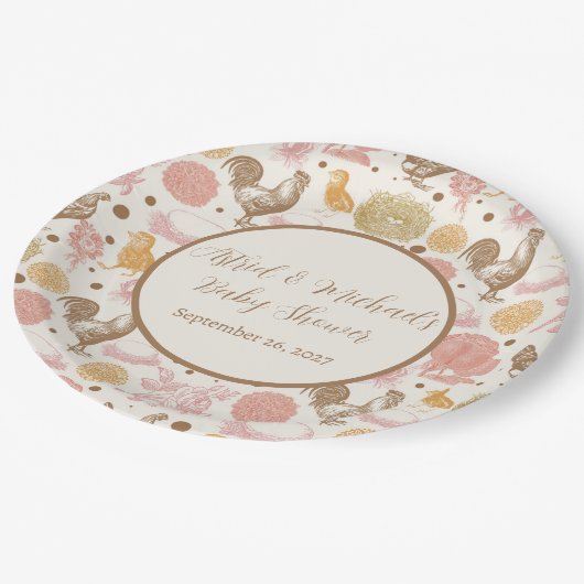 Hatching Bald Chicken Girl Baby Dusche Pappteller (Schrägansicht)