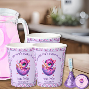 "Hatching bald" Lila Dinosaur Baby-Dusche Pappbecher