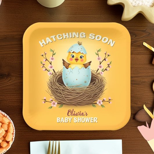 Hatching Bald Niedlich Chick Baby Dusche Pappteller