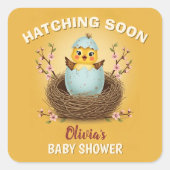 Hatching Bald Niedlich Chick Baby Dusche Quadratischer Aufkleber (Vorderseite)