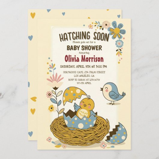 "Hatching bald" Niedliche Baby Bird Baby Dusche Einladung (Vorne/Hinten)