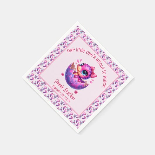 "Hatching bald" Pink Dinosaur Babydusche Serviette (Ecke)