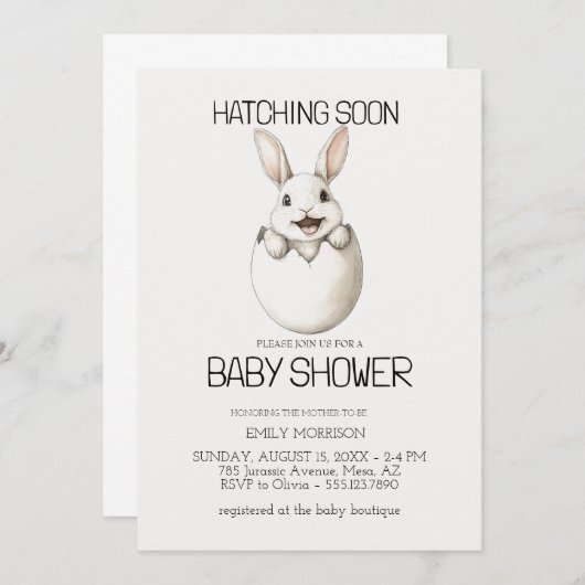 Hatching Bunny Baby Dusche Einladung (Vorne/Hinten)