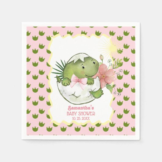 Hatching Dino with Bow & Flower Party Napkins Serviette (Vorderseite)
