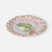 Hatching Dino with Pink Bow Baby Shower Plates Pappteller (Schrägansicht)