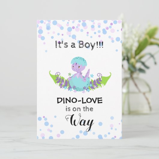*~* Hatching Dinosaur Baby Boy Shower Einladung (Stehend Vorderseite)