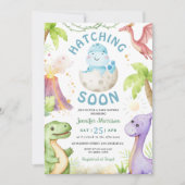 Hatching Soon Boy Dinosaur Baby Shower Einladung (Vorderseite)