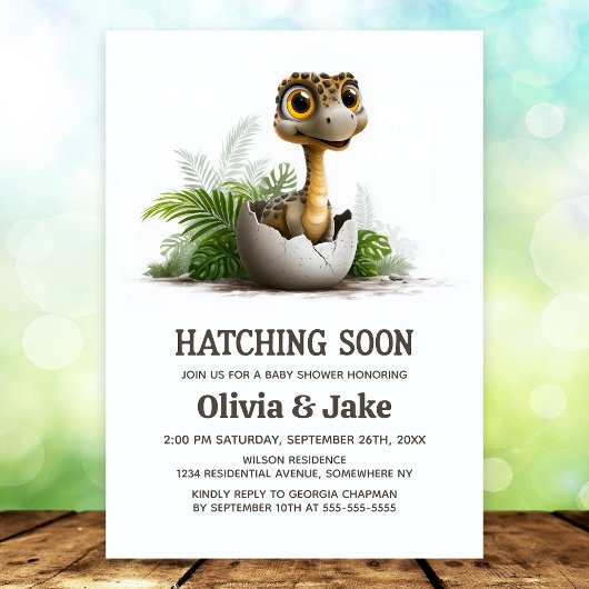 Hatching Soon Cute Dinosaur Baby Shower Einladung