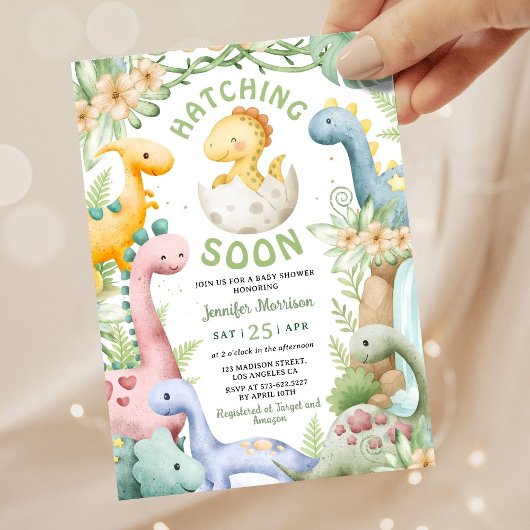 Hatching Soon Dino Baby Shower Gender Neutral Einladung