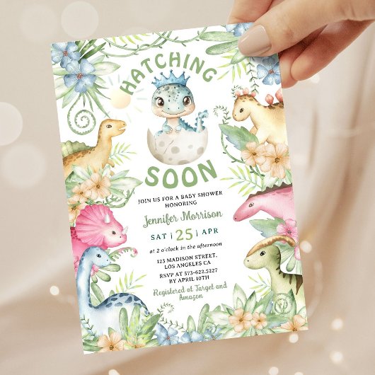 Hatching Soon Dino Boy Dinosaur Baby Shower Einladung