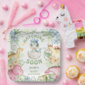 Hatching Soon Dino Boy Dinosaur Baby Shower Pappteller (Party)
