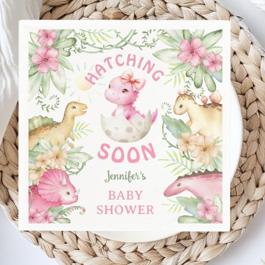 Hatching Soon Dino Girl Dinosaur Baby Shower Serviette