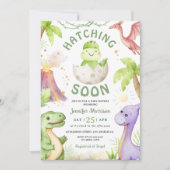 Hatching Soon Dinosaur Baby Shower Gender Neutral Einladung (Vorderseite)