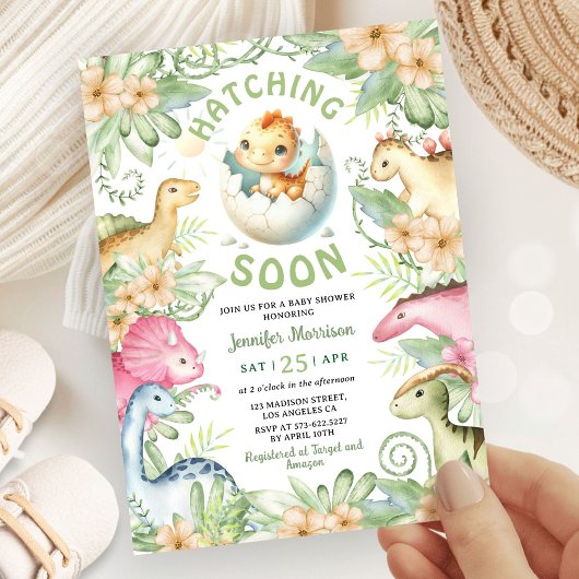 Hatching Soon Dinosaur Baby Shower Gender Neutral Einladung