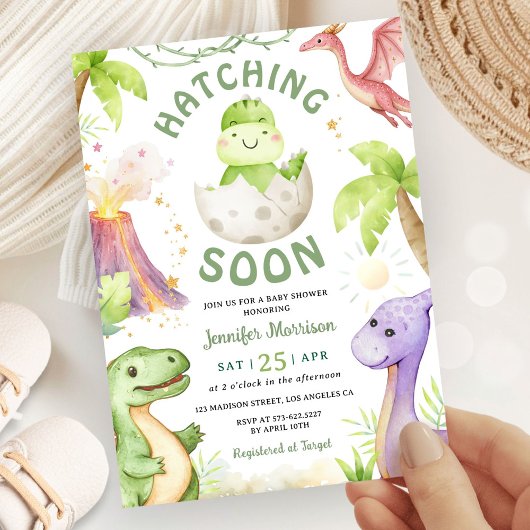 Hatching Soon Dinosaur Baby Shower Gender Neutral Einladung