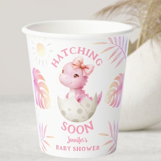 Hatching Soon Dinosaur Baby Shower Girl Pink Pappbecher