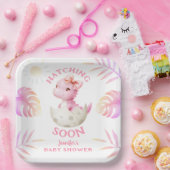 Hatching Soon Dinosaur Baby Shower Girl Pink Pappteller (Party)