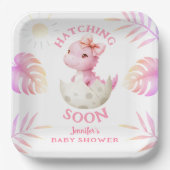 Hatching Soon Dinosaur Baby Shower Girl Pink Pappteller (Vorderseite)