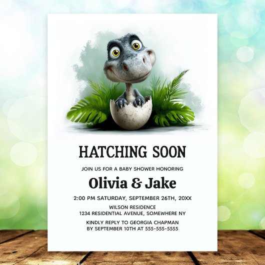 Hatching Soon Dinosaur Baby Shower Invitation Einladung