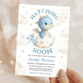 Hatching Soon Dragon Baby Shower Boy Dusty Blue  Einladung