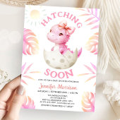 Hatching Soon Girl Dinosaur Baby Shower Cute Pink Einladung