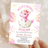 Hatching Soon Girl Dinosaur Baby Shower Cute Pink Einladung