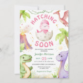 Hatching Soon Girl Dinosaur Baby Shower Einladung (Vorderseite)