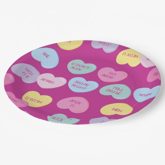hate valentines day candy hearts pappteller (Schrägansicht)