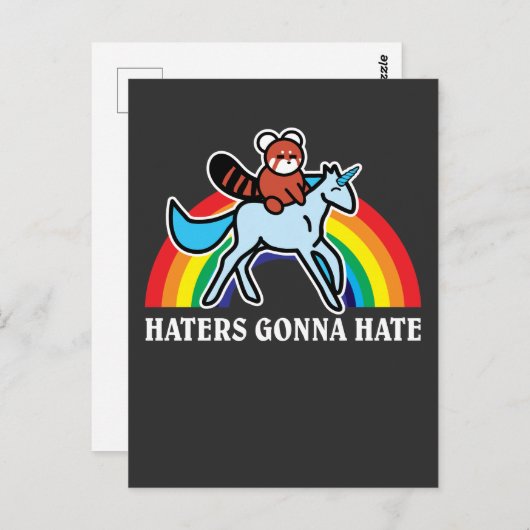 Haters Gonna Hate Funny Red Panda Reiten Unicorn Postkarte (Vorne/Hinten)