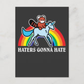 Haters Gonna Hate Funny Red Panda Reiten Unicorn Postkarte (Vorderseite)