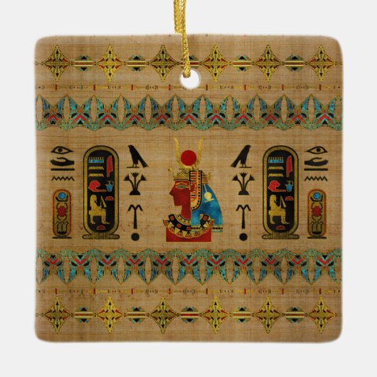 Hathor ägyptische Verzierung auf Papyrus Keramikornament (Vorderseite)
