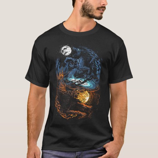 Hati and Skoll - Vikings Norse Mythology - Fenrir T-Shirt (Vorderseite)