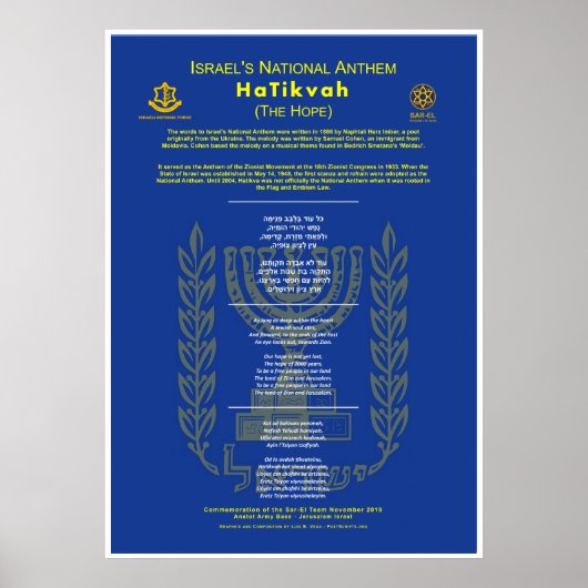 HaTikwa-Israels-Nationalhymne Poster (Vorne)