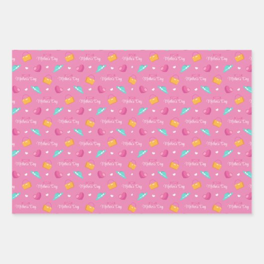 Hats, Handtaschen und Herz - Rosa Muttertag Geschenkpapier Set (Vorderseite)