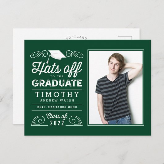 Hats Off Abschluss Ankündigung Postkarte (Vorne/Hinten)