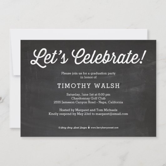 Hats Off Abschluss Chalkboard Einladung (Rückseite)