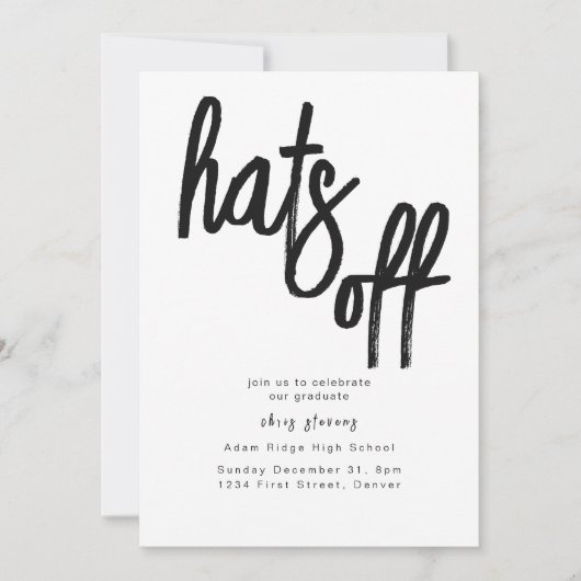 Hats Off Grad Party Schwarz-Weiß-Einladung Einladung (Vorderseite)