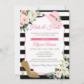 Hats und Heels Derby Black Pink Brautparty Floral Einladung (Vorderseite)