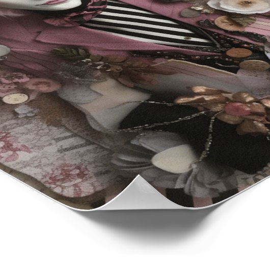 Hatter Pink Mixed Media Collage Poster (Ecke)