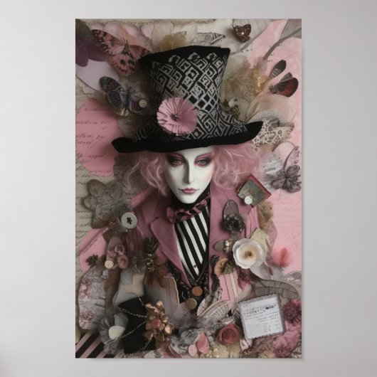 Hatter Pink Mixed Media Collage Poster (Vorne)