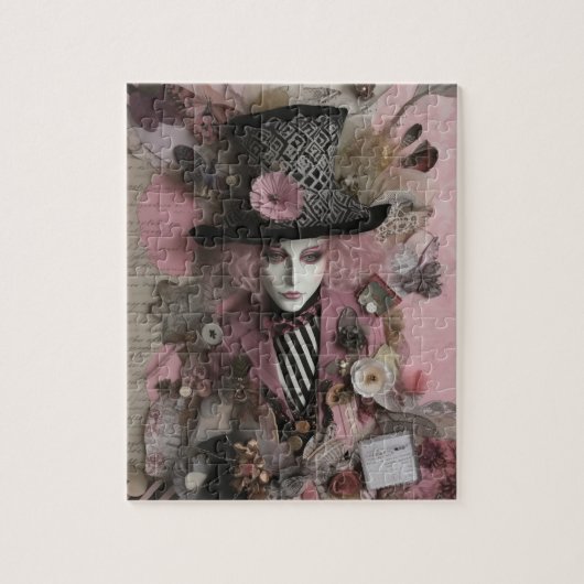 Hatter Pink Mixed Media Collage Puzzle (Vertikal)