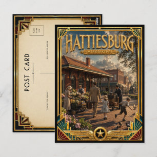 Hattiesburg Mississippi Vintage Art Deco Golden Postkarte