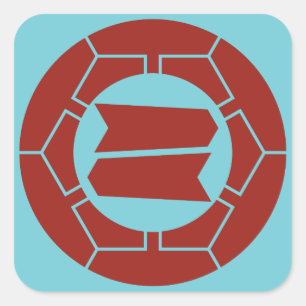 Hattori-Clan kamon in rot auf blau Quadratischer Aufkleber