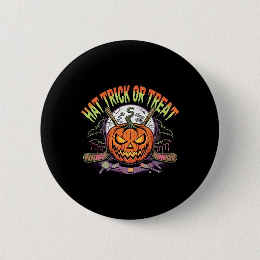 Hattrick oder Süßigkeiten Eishockey Halloween Spaß Button (Vorderseite)