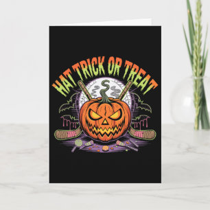 Hattrick oder Süßigkeiten Eishockey Halloween Spaß Karte