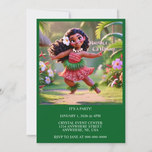 Hauʻoli Hula Prinzessin Einladung (Vorderseite)