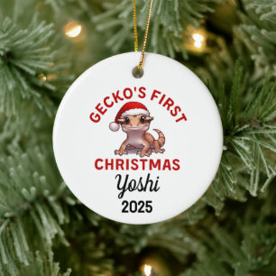 Hauben-Gecko Erstes Weihnachten 2025 Keramik Ornament