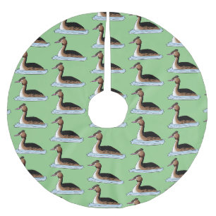 Hauben-Taucher-Vogel-Cartoon-Illustration Polyester Weihnachtsbaumdecke