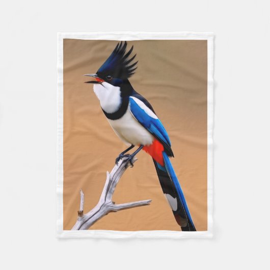 Haubenblauer und roter Vogel auf Zweig-Fleece-Deck Fleecedecke (Vorderseite)